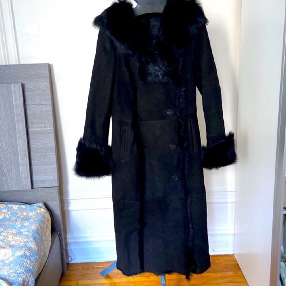 NWOT Via Veneto Lambskin Shearling Hooded Long Coat